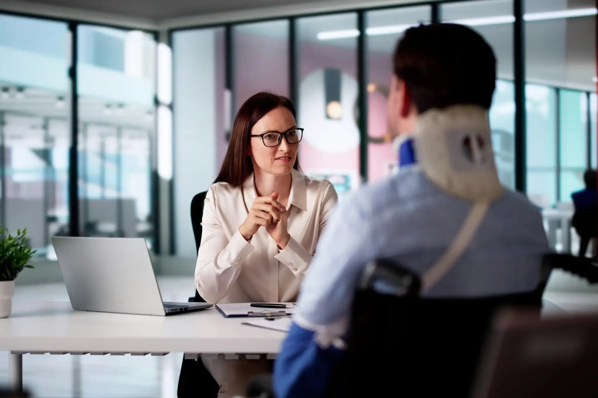 Las Vegas injury lawyer meeting with injured client during a case consultation