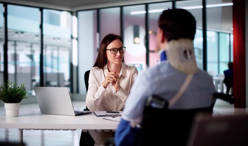 Las Vegas injury lawyer meeting with injured client during a case consultation