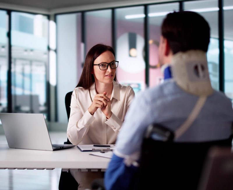 Las Vegas injury lawyer meeting with injured client during a case consultation