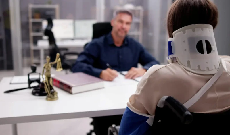 Injured patient meeting with a Spinal Injury Attorney in Las Vegas to discuss compensation after a serious spinal injury.