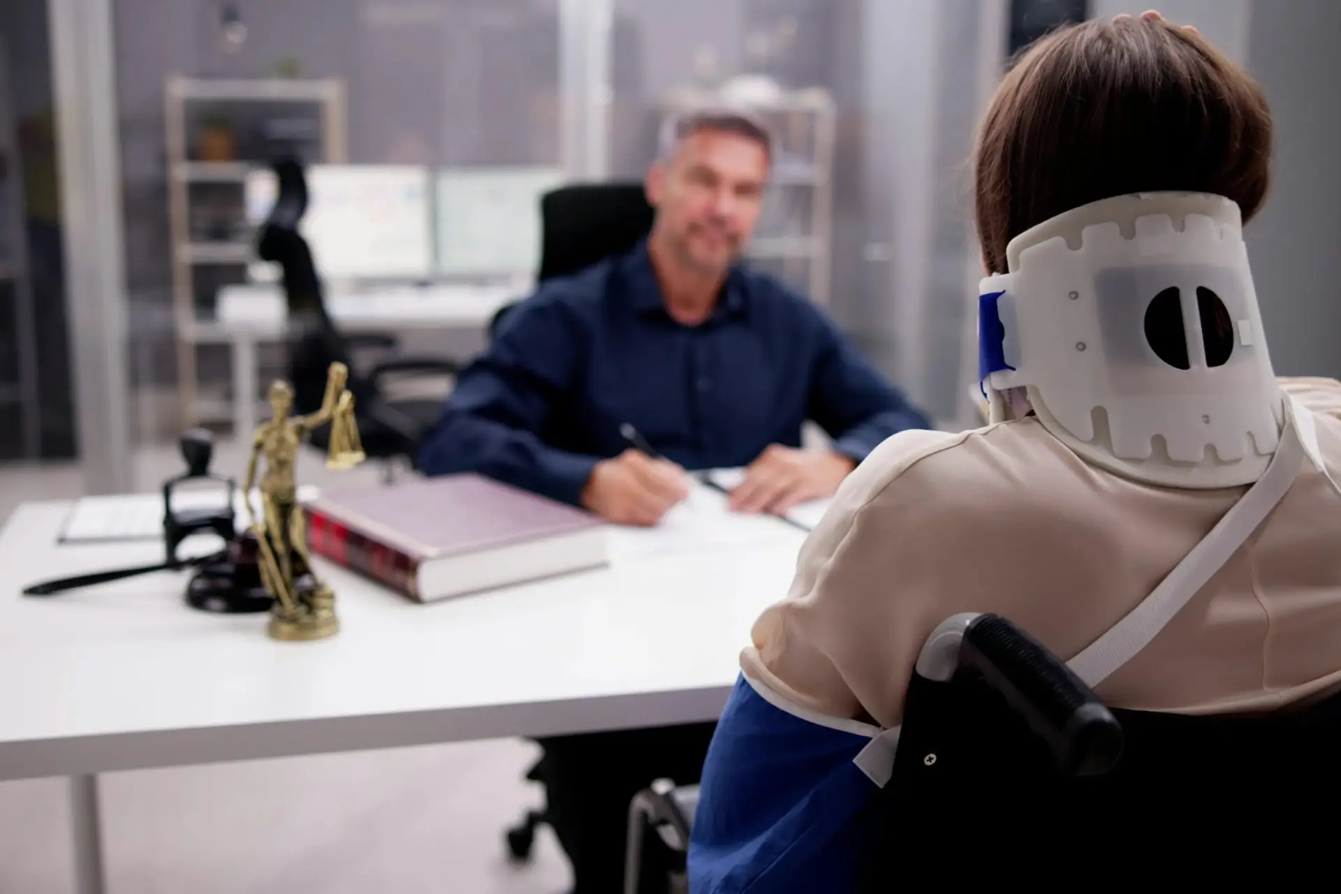 Injured patient meeting with a Spinal Injury Attorney in Las Vegas to discuss compensation after a serious spinal injury.